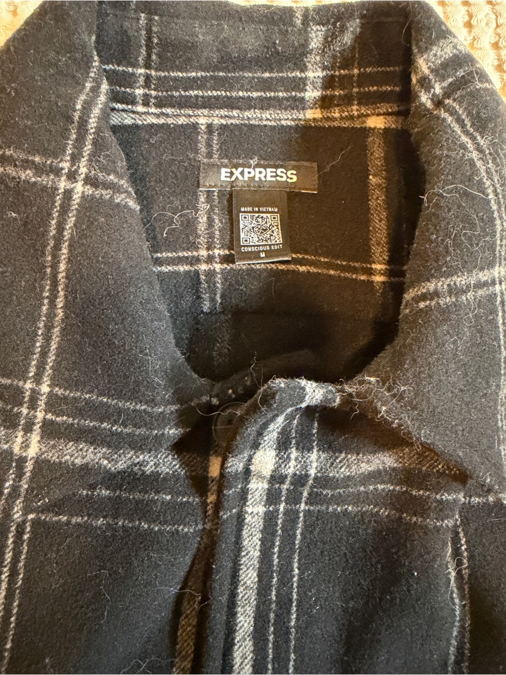 Express Black Plaid Shirt Jacket with White Windowpane